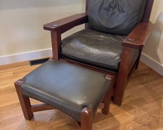 1 AuthenticStickleyEastwoodChairFootstoolOliveGreenLeather