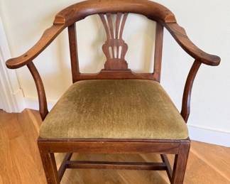 85 AntiqueArmchairwLyreStyleCarvedBack