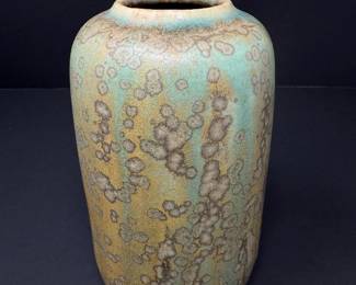 57 ArtisanalVasewTexturedTurquoiseGoldGlazeArtistsMarked