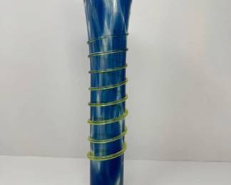 99 ArtGlassVasewSwirlingBlueGreenSpiralAccents