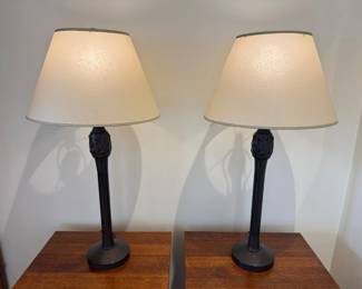 7 PairofDarkMetalClassicTableLampsTexturedBaseOrnateDetails