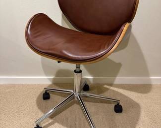 44 StylishModernArmlessSwivelOfficeChairBrownFauxLeather