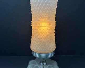 52 AntiqueArtDecoSkyscraperLampinMilkGlass