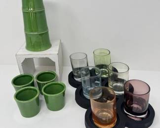 22 WilliamsSonomaGreenBambooSakeDecanterCupsw6ShotGlasses