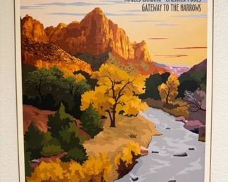 68 ZionNationalParkRetroTravelPosterTheWatchmanVirginRiver