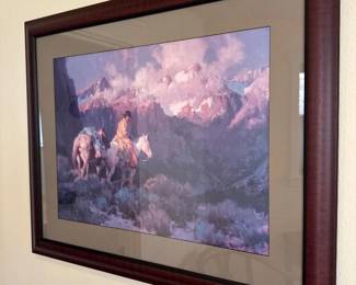 86 FramedWesternSceneCowboyHorsesinMountains
