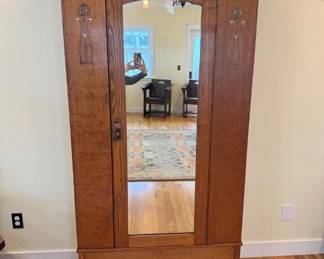 20 SolidWoodWardrobewFullLengthMirrorTulipInlayDesign