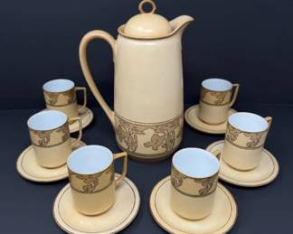 55 VintageHotChocolateSetwStylizedAbstractMotifsCreamWhite