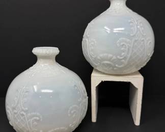53 AntiqueVictorianSwirlMilkGlassOrbVaseswEmbossedPatterns