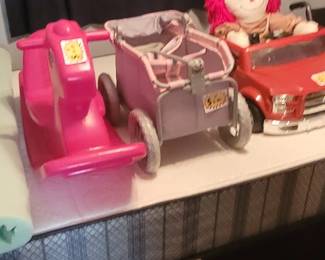 Children's rocking horse, baby doll stroller, learn to walk car. 