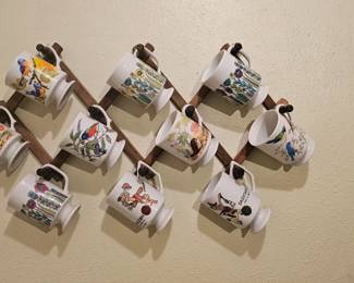 Vintage Mugs on Wall Mug Rack