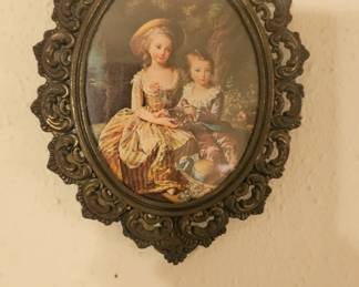 Victorian Girl & Boy Picture in a Ornate Brass Frame
