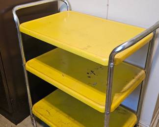 Vintage Yellow Cosco Three Tier Bar Cart