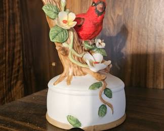 Vintage Enesco Red Cardinal Music Box, Plays “Oh What a Beautiful Morning”