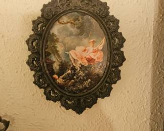 Victorian Women on a Swing Picture in an Ornate Frame