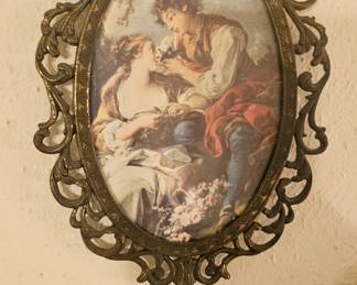 Victorian Lovers Picture in an Ornate Brass Frame