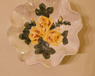 Vintage Petal Edge Floral Yellow Rose Ceramic Dish