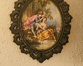 Victorian Romantic Couple Picture in an Ornate Brass Frame