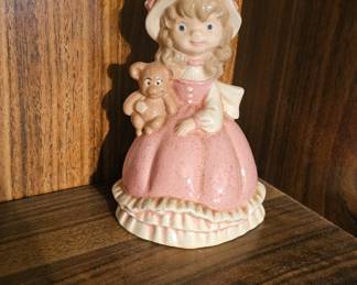 Vintage Ceramic Girl Figurine Holding a Teddy Bear