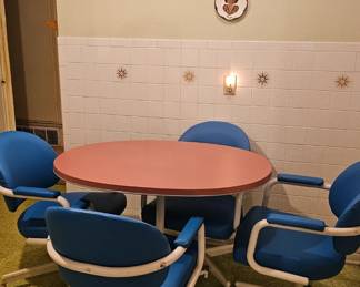 Vintage Kitchen Table with Four Upholstered Caster Chairs