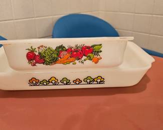 Vintage Milk Glass Glasbake Vegetable Pattern Pan & Fire King Milk Glass Flowered Dish
