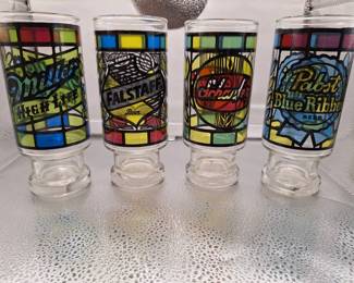 Set of 4 colorful beer themed drinking glasses