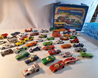 More Vintage Hotwheels And Matchbox, 48 Carrying Case. 49 cars total