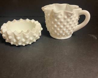 Hobnail ashtray and creamer 