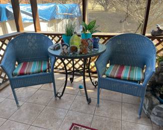 blue wicker chairs