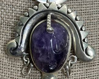 Taxco Mexico Sterling Silver & Carved Amethyst