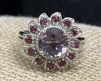 Sterling Silver Ring w/ Amethyst & Rhodolite