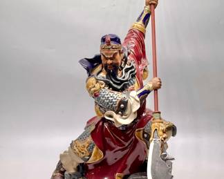 Chinese Hand Painted Porcelain Warrior Sculpture