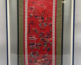 Vintage Chinese Embroidery Mounted on Glass