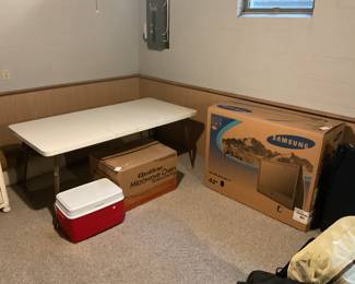 MCM kitchen table and original Qasar microwave. 