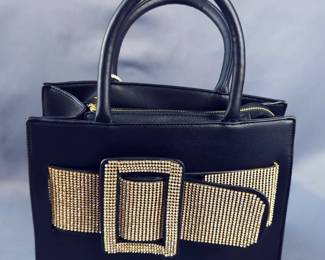 Evening Bag With Rhinestone Belt And Buckle Accent With Shoulder Strap