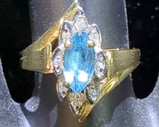10k Yellow Gold Marquise Topaz And Diamond Ring