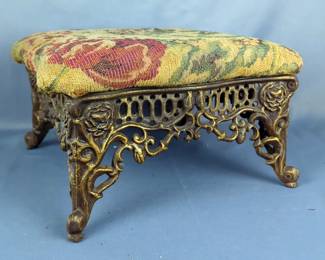 Victorian-Style Cast Iron Footstool With Upholstered Top