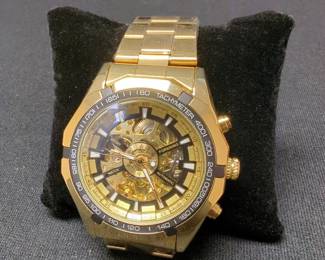 Men's Mechanical Skeleton Automatic Self Winding Wristwatch With Stainless Steel Band