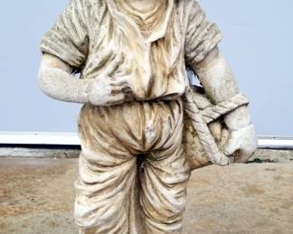 Cast Concrete Boy With Basket Garden Statue