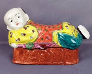 Porcelain Chinese Pillow Boy Lidded Trinket Box