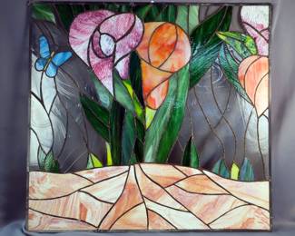 Stained Glass Panel With Floral Motif