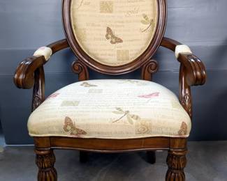 Victorian Upholstered Armchair With Carved Arms And Legs