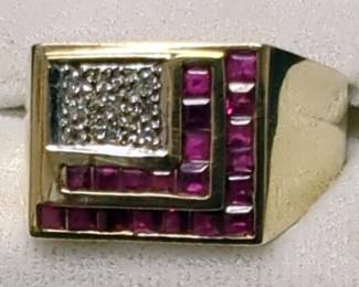 Men's 14k Gold Diamond And Ruby Ring