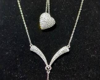 Borun Swarovski Crystal Crooked Heart Necklace With 18k Gold Plating And Borun Swarovski Crystal VO Necklace