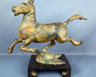 Cast Iron Replica of Chinese "Flying Horse of Gansu" With Wood Stand