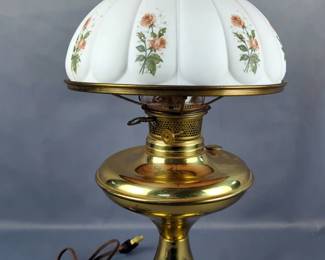 Metal And Hand-Painted Porcelain Shade Electric Oil Lamp