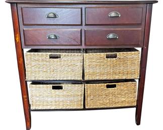 8 Drawer Wood and Wicker Basket Dresser