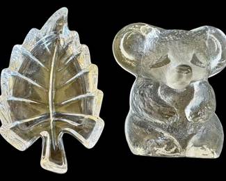 Koala Bear and Leaf Pressed Glass Figurines