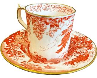 Royal Crown Derby Red Aves Cup and Saucer
