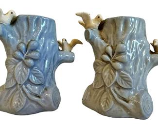 2 Ceramic Dove Tree Candle Vases